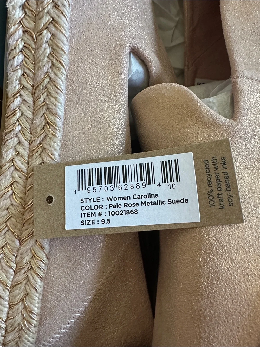 TOMS Women’s Carolina Espadrille Slip-On Shoes in Pale Rose Metallic suede